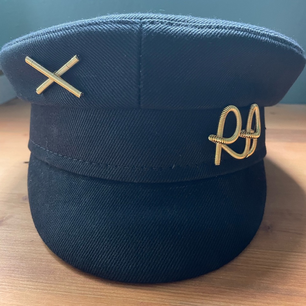 Black Military-Style Cap with Gold Pins